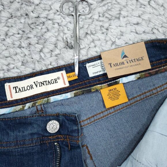 Tailor Vintage Canaan Slim Fit Stretch Jeans Men's Size 38 x 30 Dark Wash Blue - Picture 5 of 9